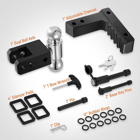 Adjustable Trailer Hitch Fits 2" Receiver, 2" & 2-5/16"(12,500 LBS GTW) Rotatable Dual Solid Ball, 6" Drop/Rise Heavy Duty Aluminum Tow Hitch, Trailer Hitches with Anti-Theft Pin, Black in Saudi Arabia