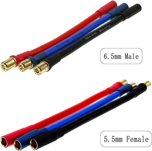 3 قطعة 10AWG 6.5 مللي متر ذكر إلى 5.5 مللي متر أنثى رصاصة موصل ESC تمديد يؤدي متوافق مع محرك RC و ESC (10 سنتيمتر/3.9in in Kuwait