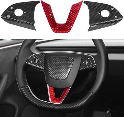Fit For 2026 Model 3 Highland/For 2025-2026 Model Y Juniper Carbon Fiber Steering Wheel Trim (3-Piece Set) Compatible with Tesla Model 3 Highland/Model Y Juniper 100% Carbon Fiber Matte twill in Saudi Arabia