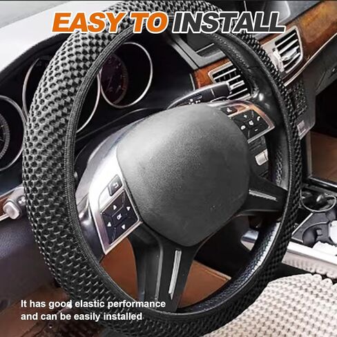 Car Elastic Stretch Steering Wheel Cover, Universal 15" Automotive Steering Wheel Protector, Microfiber Ice Silk, Breathable, Anti-Slip, Easy Carry, Car Accessories for Cars/SUVs/Vans/Truck (Black) in Saudi Arabia