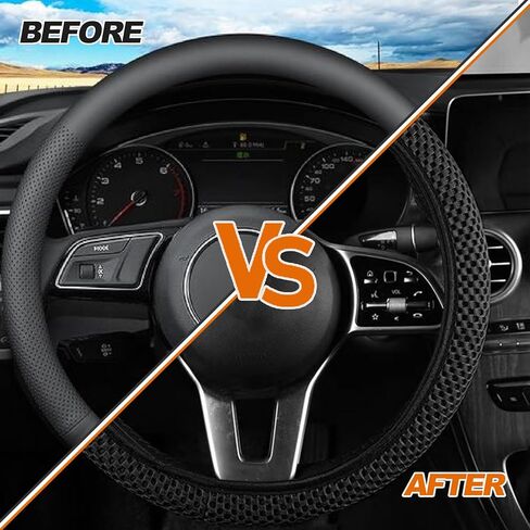 Car Elastic Stretch Steering Wheel Cover, Universal 15" Automotive Steering Wheel Protector, Microfiber Ice Silk, Breathable, Anti-Slip, Easy Carry, Car Accessories for Cars/SUVs/Vans/Truck (Black) in Saudi Arabia