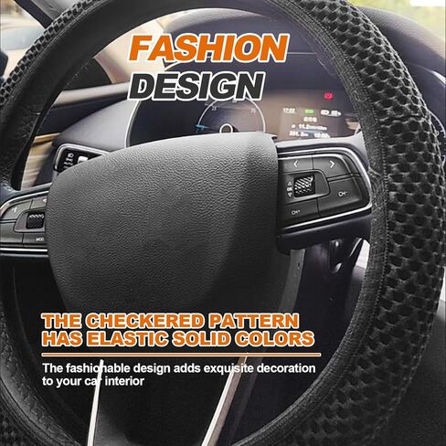 Car Elastic Stretch Steering Wheel Cover, Universal 15" Automotive Steering Wheel Protector, Microfiber Ice Silk, Breathable, Anti-Slip, Easy Carry, Car Accessories for Cars/SUVs/Vans/Truck (Black) in Saudi Arabia