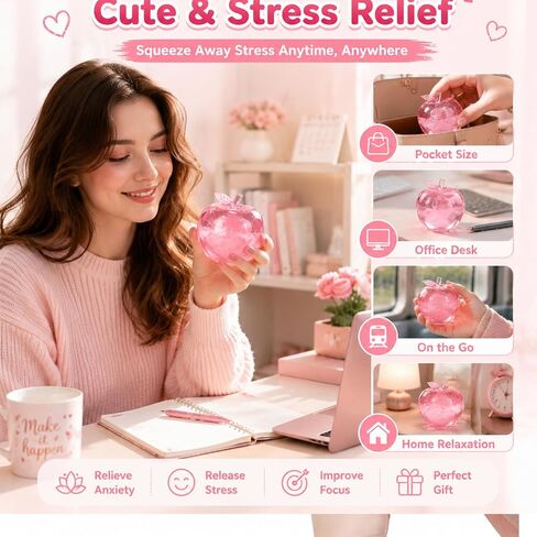 Pink Apple Squishy, Slushy Soft Fruit Squeezes, Slow Rebound Squeezy Balls for Anxiety Relief, Sensory Decompression Stress Ball for Adults & Office in Kuwait