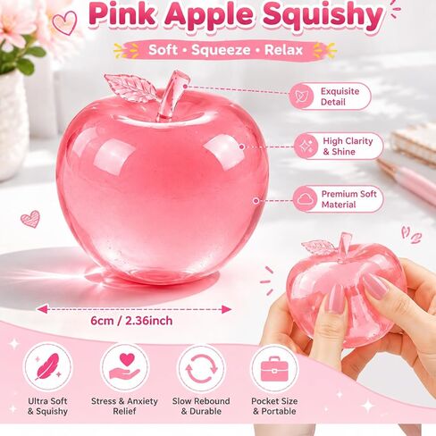 Pink Apple Squishy, Slushy Soft Fruit Squeezes, Slow Rebound Squeezy Balls for Anxiety Relief, Sensory Decompression Stress Ball for Adults & Office in Kuwait