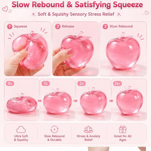 Pink Apple Squishy, Slushy Soft Fruit Squeezes, Slow Rebound Squeezy Balls for Anxiety Relief, Sensory Decompression Stress Ball for Adults & Office in Kuwait