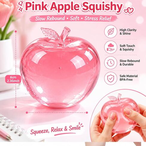 Pink Apple Squishy, Slushy Soft Fruit Squeezes, Slow Rebound Squeezy Balls for Anxiety Relief, Sensory Decompression Stress Ball for Adults & Office in Kuwait
