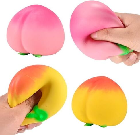 2pcs Squishy Peach, Peach Squishy, Soft Squeezy Fruit Squishys, Squishyes Fidget for Adults, Cute Fruit Squishys Stress Relief Gift -Pink+Yellow in Saudi Arabia