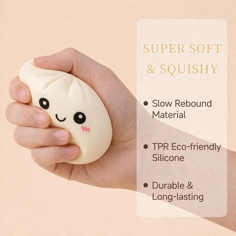 Dumpling Squishy Toys, Gaint Dumpling Squishy Mystery Box, Colorful Squishies Dumplings Stress Balls Toy, Stocking Stuffers with Food Steamer Stretchy Desk Toy (Cream White) in Saudi Arabia