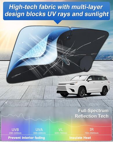SHAOHAO لعام 2026 Lexus TX 350 مظلة شمسية للزجاج الأمامي للسيارة، لعام 2025 2026 Lexus TX 350 500h ملحقات نافذة السيارة مظلة شمسية سهلة الطي عاكسة للحرارة وحماية من الأشعة فوق البنفسجية مانع حاجب الشمس in Kuwait