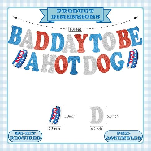 Bad Day to Be a Hot Dog Banner - NO DIY 4th of July Decorations For Patriotic Independence Day Décor Red White Blue Glitter in Saudi Arabia
