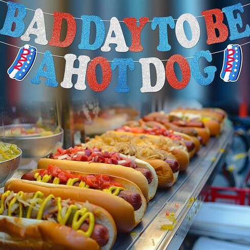 Bad Day to Be a Hot Dog Banner - NO DIY 4th of July Decorations For Patriotic Independence Day Décor Red White Blue Glitter in Saudi Arabia