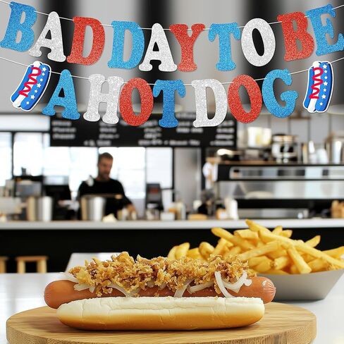 Bad Day to Be a Hot Dog Banner - NO DIY 4th of July Decorations For Patriotic Independence Day Décor Red White Blue Glitter in Saudi Arabia