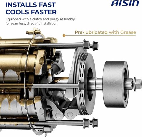 ضاغط مكيف هواء AISIN AFTERMARKET ACCM-00007 - متوافق مع Mitsubishi Eclipse Cross 2018-2024 1.5 لتر - مع أخدود 6 بكرات، مع قابض in Kuwait