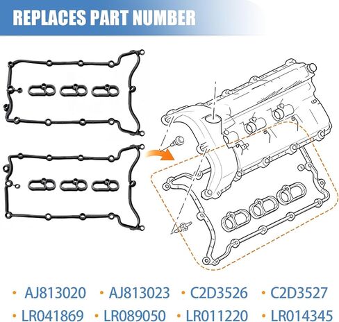 Sorello Engine Valve Cover Gasket Set Fit for Jaguar F-Type F-Pace XF XE XJ 3.0L, for Land Rover Discovery LR4 Range Rover Sport 3.0L V6-Gas, Replace AJ813020 AJ813023, C2D3527, LR041869 in Saudi Arabia