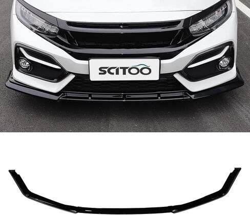 SCITOO 3PCS Front Bumper Lip Compatible for 2016-2021 for Honda Civic Hatchback & Si Models Front Lip Spoiler Glossy Black (PP) Plastic Air Dam in Kuwait
