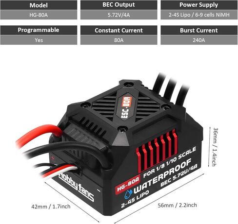 Upgraded 80A Brushless ESC 2-4S Electronic Speed Controller Waterproof ESC for 1/10 Remote Control Car Short-Course Monster Truck in Saudi Arabia