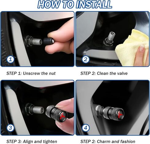 4-Pack Tire Valve Stem Caps for Tesla Model 3, S, X, Y, Car Decorative Accessories, Aluminum Alloy Valve Stem Caps-TSL in Kuwait