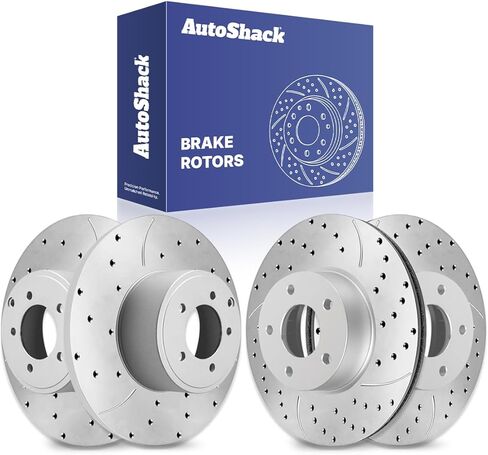 دوارات فرامل أمامية وخلفية من AutoShack لميتسوبيشي، لانسر 2008-2017، AWD FWD L4 2.0L 2.4L - مطلية بالزنك الفضي محفورة ومشقوقة - SilverShield Pro in Kuwait