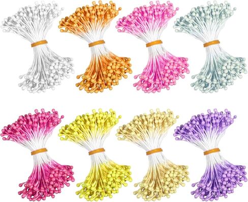 1200Pcs Artificial Stamens for Flower Making Flower Stamens for Crafts Floral Stamen for Flowers Assorted 8 Color Double Heads Floral Design Stamen Supplies DIY Wedding Home Decoration in Kuwait