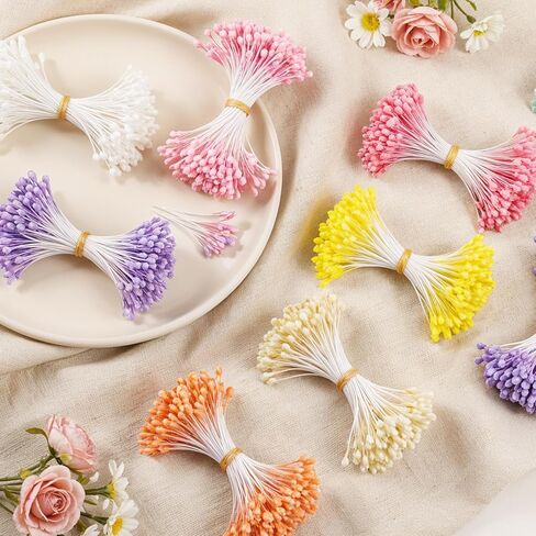 1200Pcs Artificial Stamens for Flower Making Flower Stamens for Crafts Floral Stamen for Flowers Assorted 8 Color Double Heads Floral Design Stamen Supplies DIY Wedding Home Decoration in Kuwait
