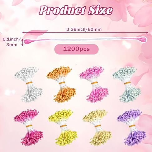 1200Pcs Artificial Stamens for Flower Making Flower Stamens for Crafts Floral Stamen for Flowers Assorted 8 Color Double Heads Floral Design Stamen Supplies DIY Wedding Home Decoration in Kuwait
