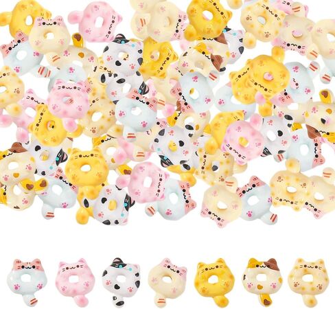 مجموعة 70 قطعة من حليات السلايم اللطيفة - 7 أنماط لامعة على شكل كعكة الدونات والقطط Kawaii السائبة من الراتنج للمجوهرات DIY وسلاسل المفاتيح وحالات الهاتف والزخارف الحرفية وديكور سجل القصاصات (ملونة) in Kuwait