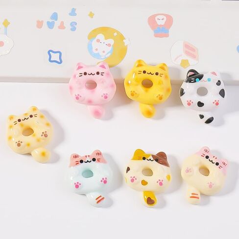 مجموعة 70 قطعة من حليات السلايم اللطيفة - 7 أنماط لامعة على شكل كعكة الدونات والقطط Kawaii السائبة من الراتنج للمجوهرات DIY وسلاسل المفاتيح وحالات الهاتف والزخارف الحرفية وديكور سجل القصاصات (ملونة) in Kuwait