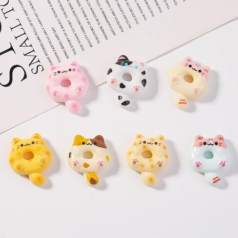 مجموعة 70 قطعة من حليات السلايم اللطيفة - 7 أنماط لامعة على شكل كعكة الدونات والقطط Kawaii السائبة من الراتنج للمجوهرات DIY وسلاسل المفاتيح وحالات الهاتف والزخارف الحرفية وديكور سجل القصاصات (ملونة) in Kuwait