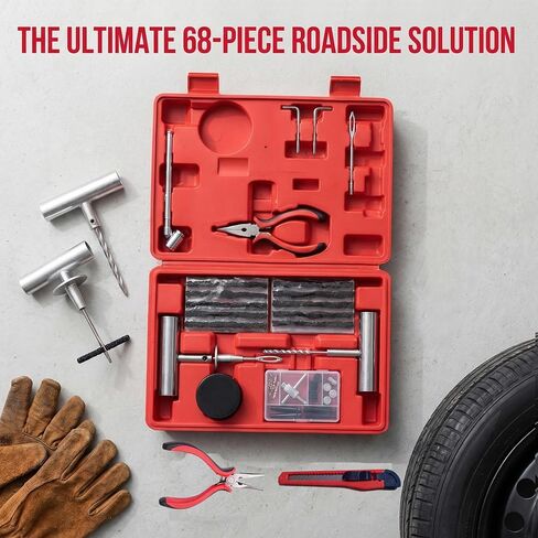 Tire Plug Kit - 68pcs Heavy Duty Tire Repair Kit, Universal Tire Repair Tools to Fix Punctures and Plug Flats Patch Kit for car Motorcycle, Truck, ARB，ATV, Tractor, RV, SUV, Trailer in Saudi Arabia