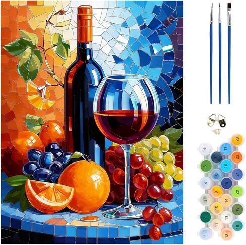 MEIYUDA Cocktail Paint by Numbers Kit for Adults, Glass Red Wine Paint by Numbers for Beginners, DIY Acrylic Oil Painting by Number on Canvas Without Frame for Home Wall Decor and Presents 12x16inch in Kuwait