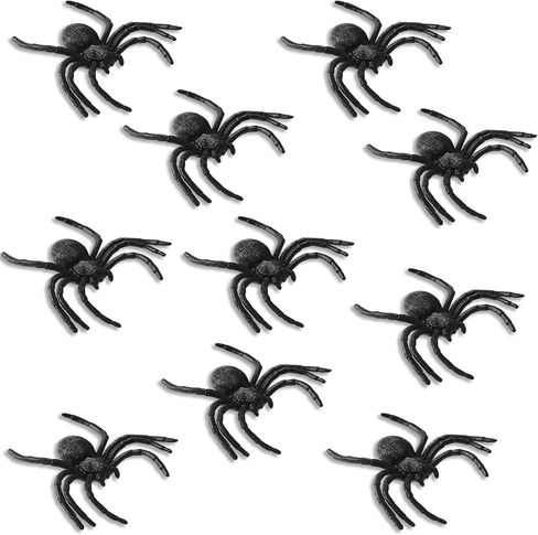 10 Pack Plastic Spiders(3.9x3.9 Inch) Large Black Fake Spiders for Halloween Indoor Outdoor Decorations Fun Cute Realistic Spider Toys Props Webs Table Decor Funny Joke Games Party Favors Supplies in Kuwait