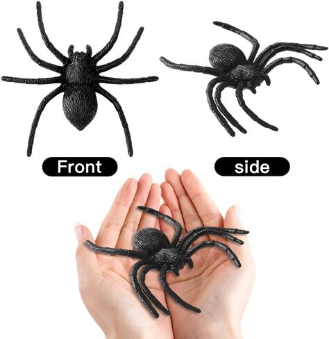 10 Pack Plastic Spiders(3.9x3.9 Inch) Large Black Fake Spiders for Halloween Indoor Outdoor Decorations Fun Cute Realistic Spider Toys Props Webs Table Decor Funny Joke Games Party Favors Supplies in Saudi Arabia