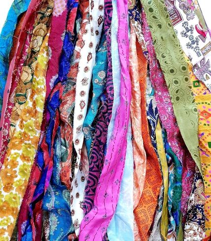 42 Yards Recycled Sari Silk Ribbon Yarn Strips – 21 Pcs 1 Yard Each, Unstitched Pure Silk Fabric Tassel Skeins, Mixed Random Shades for Journaling, Scrapbooking, Jewelry & Craft Projects in Saudi Arabia