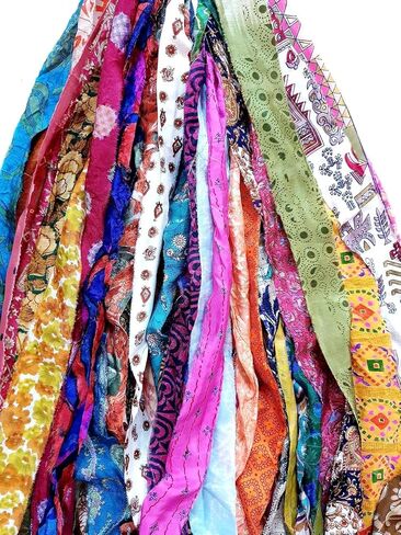 42 Yards Recycled Sari Silk Ribbon Yarn Strips – 21 Pcs 1 Yard Each, Unstitched Pure Silk Fabric Tassel Skeins, Mixed Random Shades for Journaling, Scrapbooking, Jewelry & Craft Projects in Saudi Arabia