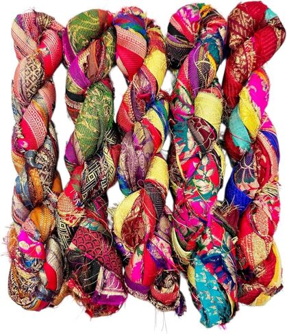 42 Yards Recycled Sari Silk Ribbon Yarn Strips – 21 Pcs 1 Yard Each, Unstitched Pure Silk Fabric Tassel Skeins, Mixed Random Shades for Journaling, Scrapbooking, Jewelry & Craft Projects in Saudi Arabia