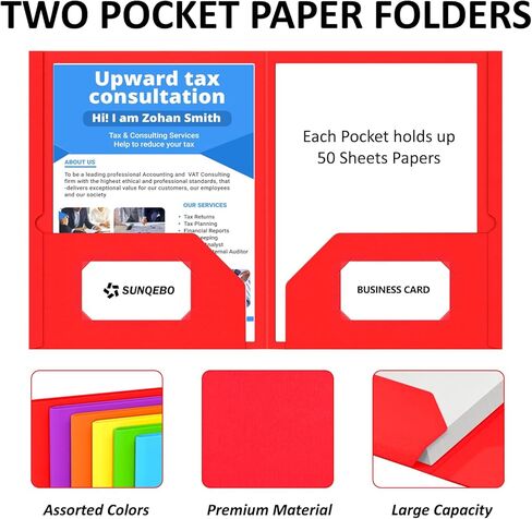 Two Pocket Folders, 6 Pack Paper Folders with Pockets, Durable Thick Paper File Folders, Fit Letter Size Paper, 6 Assorted Colors for Office, Home, Business, School Supplies in Saudi Arabia