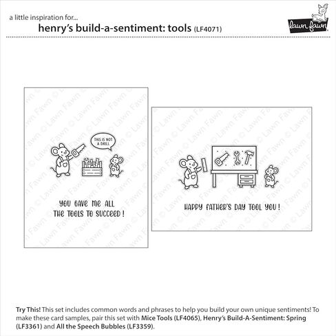 Lawn Fawn LF4071 Henry's Build-A-Sentiment: مجموعة طوابع شفافة 3X4 للأدوات in Kuwait
