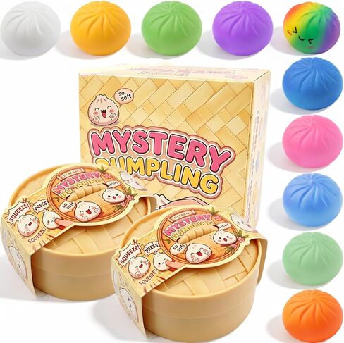 Plman 2PCS Dumpling Squishy Mystery Box, Surprise Dumpling Squishy, 10 Colors Bao Bun Toy with Steamer, Stress Relief Fidget Toys Random Colors in Saudi Arabia