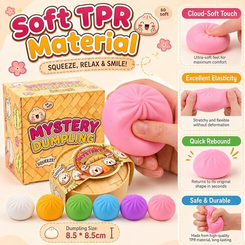 Plman 2PCS Dumpling Squishy Mystery Box, Surprise Dumpling Squishy, 10 Colors Bao Bun Toy with Steamer, Stress Relief Fidget Toys Random Colors in Saudi Arabia