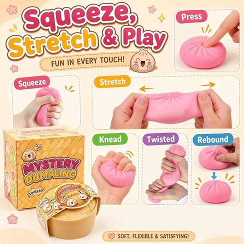 Plman 2PCS Dumpling Squishy Mystery Box, Surprise Dumpling Squishy, 10 Colors Bao Bun Toy with Steamer, Stress Relief Fidget Toys Random Colors in Saudi Arabia