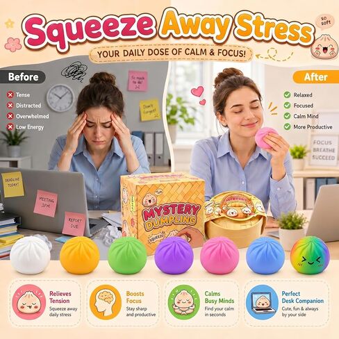Plman 2PCS Dumpling Squishy Mystery Box, Surprise Dumpling Squishy, 10 Colors Bao Bun Toy with Steamer, Stress Relief Fidget Toys Random Colors in Saudi Arabia