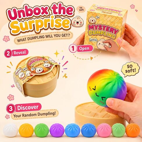 Plman 2PCS Dumpling Squishy Mystery Box, Surprise Dumpling Squishy, 10 Colors Bao Bun Toy with Steamer, Stress Relief Fidget Toys Random Colors in Saudi Arabia