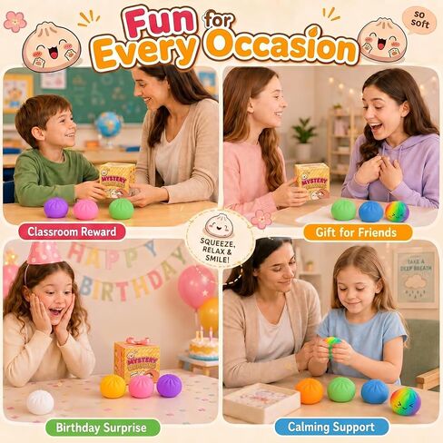 Plman 2PCS Dumpling Squishy Mystery Box, Surprise Dumpling Squishy, 10 Colors Bao Bun Toy with Steamer, Stress Relief Fidget Toys Random Colors in Saudi Arabia