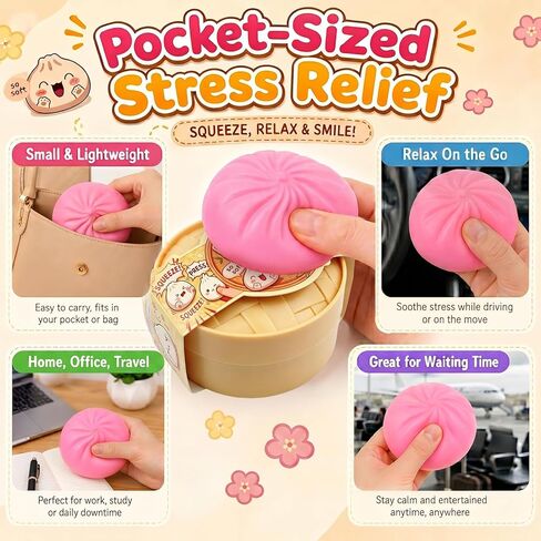 Plman 2PCS Dumpling Squishy Mystery Box, Surprise Dumpling Squishy, 10 Colors Bao Bun Toy with Steamer, Stress Relief Fidget Toys Random Colors in Saudi Arabia