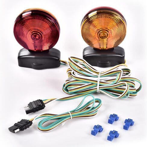 G-PLUS Universal LED أضواء المقطورة المغناطيسية، أضواء تشغيل الفرامل متوافقة مع مقطورة RV قارب شاحنة سيارة دراجة سحب دوللي، مجموعة أضواء السحب المغناطيسية 20 بوصة 55 رطل قوة مغناطيسية، أحمر وعنبر 12 فولت 2 قطعة in Kuwait