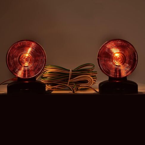 G-PLUS Universal LED أضواء المقطورة المغناطيسية، أضواء تشغيل الفرامل متوافقة مع مقطورة RV قارب شاحنة سيارة دراجة سحب دوللي، مجموعة أضواء السحب المغناطيسية 20 بوصة 55 رطل قوة مغناطيسية، أحمر وعنبر 12 فولت 2 قطعة in Kuwait