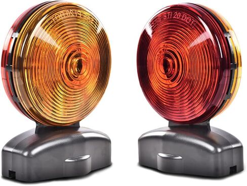 G-PLUS Universal LED أضواء المقطورة المغناطيسية، أضواء تشغيل الفرامل متوافقة مع مقطورة RV قارب شاحنة سيارة دراجة سحب دوللي، مجموعة أضواء السحب المغناطيسية 20 بوصة 55 رطل قوة مغناطيسية، أحمر وعنبر 12 فولت 2 قطعة in Kuwait
