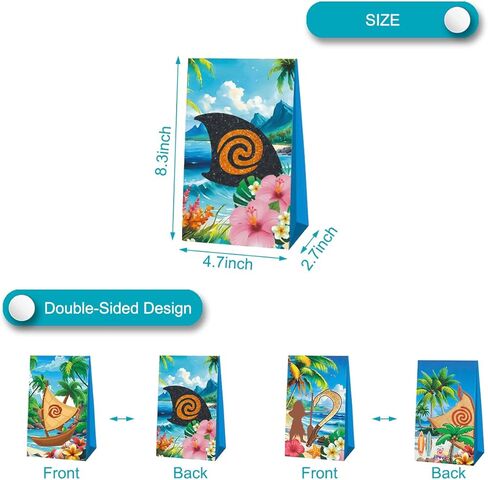 12pcs Cartoon Ocean Girl Party Favor Bags Candy Boxes, Moa Hawaiian Gift Bags Birthday Party Supplies in Saudi Arabia