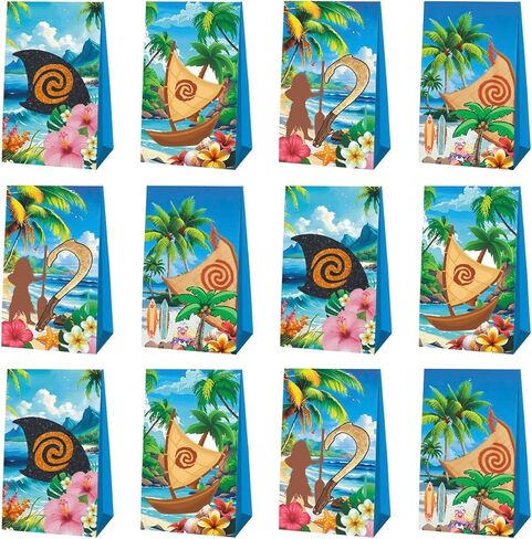 12pcs Cartoon Ocean Girl Party Favor Bags Candy Boxes, Moa Hawaiian Gift Bags Birthday Party Supplies in Saudi Arabia