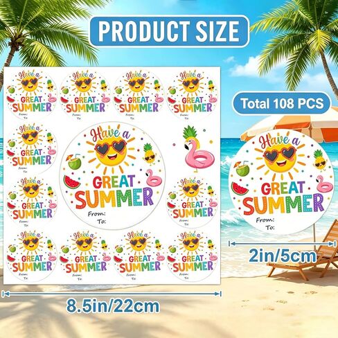 108Pcs Summer Stickers, 1.8 Inch Round Have a Great Summer Gift Tags, Cute Tropical Theme Sealing Labels for Kids, Party Favors, Goodie Bags & Classroom Gifts in Kuwait